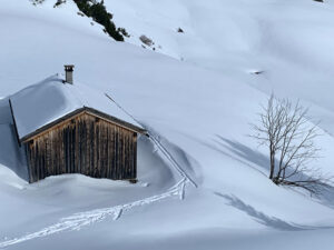 cabin in snow
